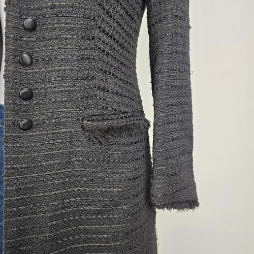 Zara Textured Black Longline Coat Size M Structured Military Button Jacket