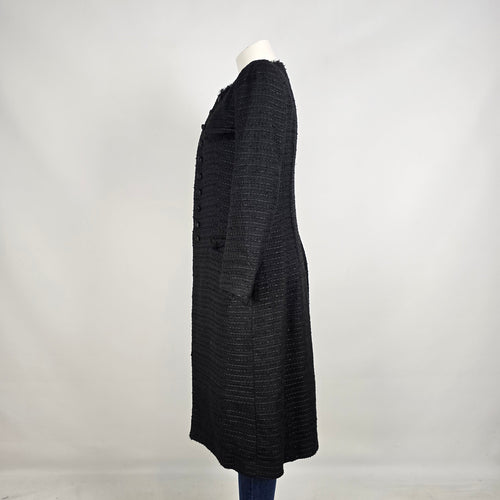 Zara Textured Black Longline Coat Size M Structured Military Button Jacket