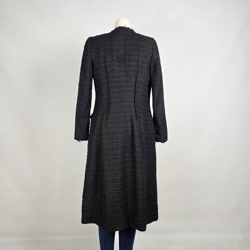 Zara Textured Black Longline Coat Size M Structured Military Button Jacket