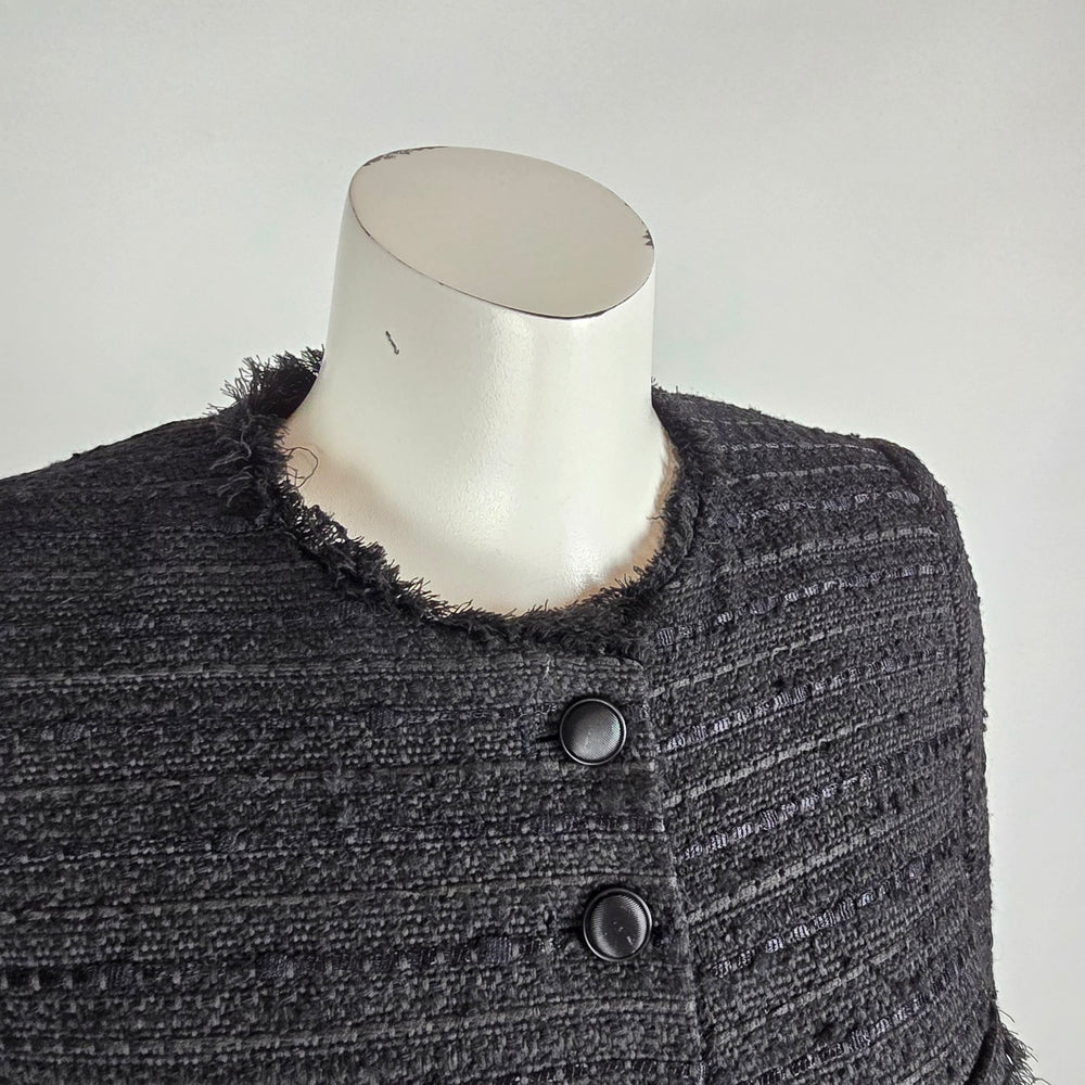 Zara Textured Black Longline Coat Size M Structured Military Button Jacket