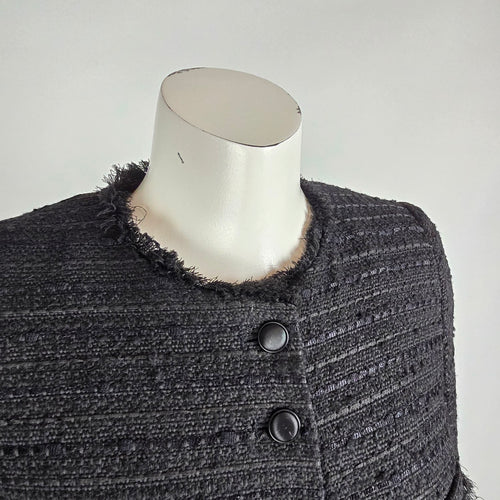 Zara Textured Black Longline Coat Size M Structured Military Button Jacket
