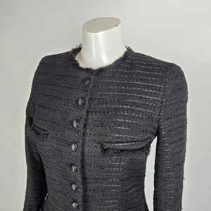 Zara Textured Black Longline Coat Size M Structured Military Button Jacket