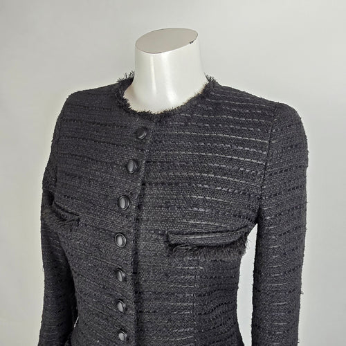 Zara Textured Black Longline Coat Size M Structured Military Button Jacket