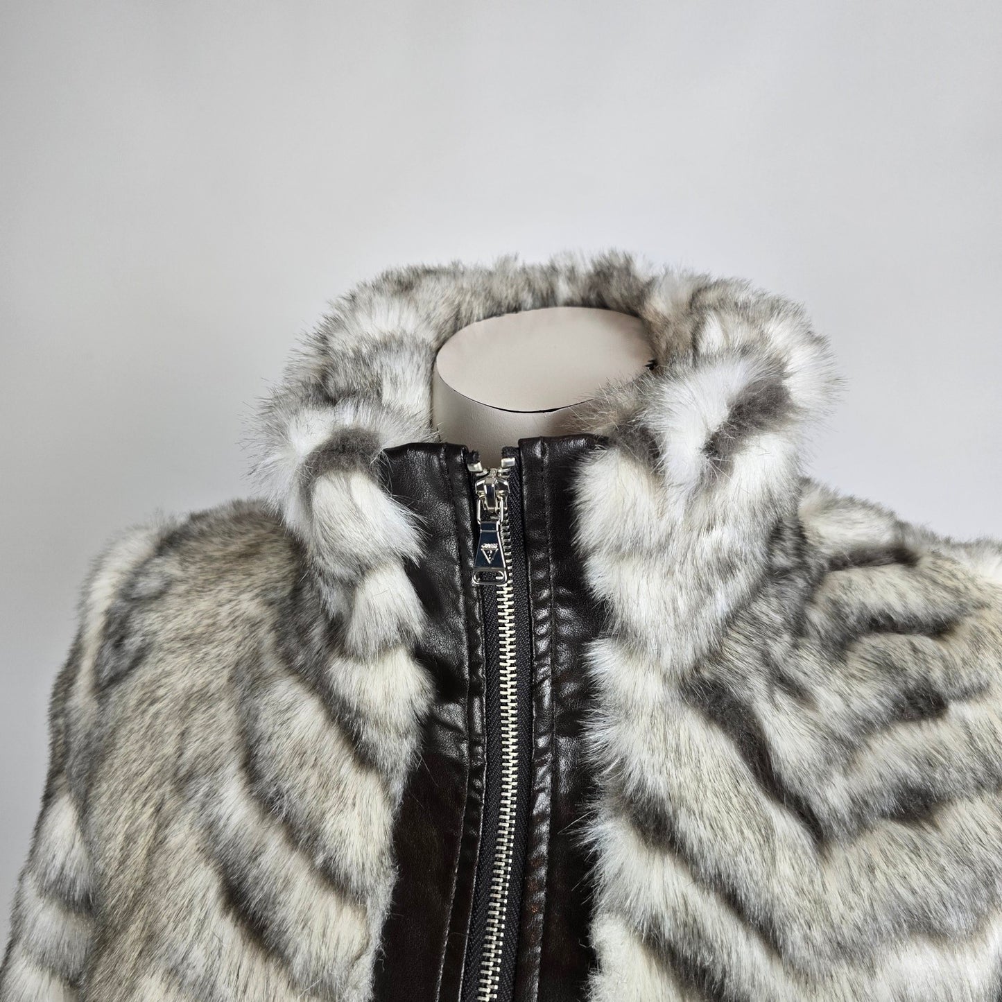 Guess Zebra Faux Fur Jacket Size XS Fitted Moto Style Zip Up Statement Piece