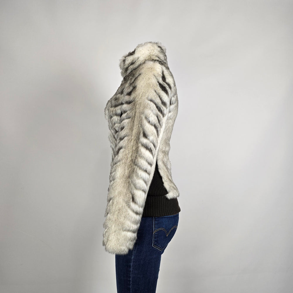 Guess Zebra Faux Fur Jacket Size XS Fitted Moto Style Zip Up Statement Piece