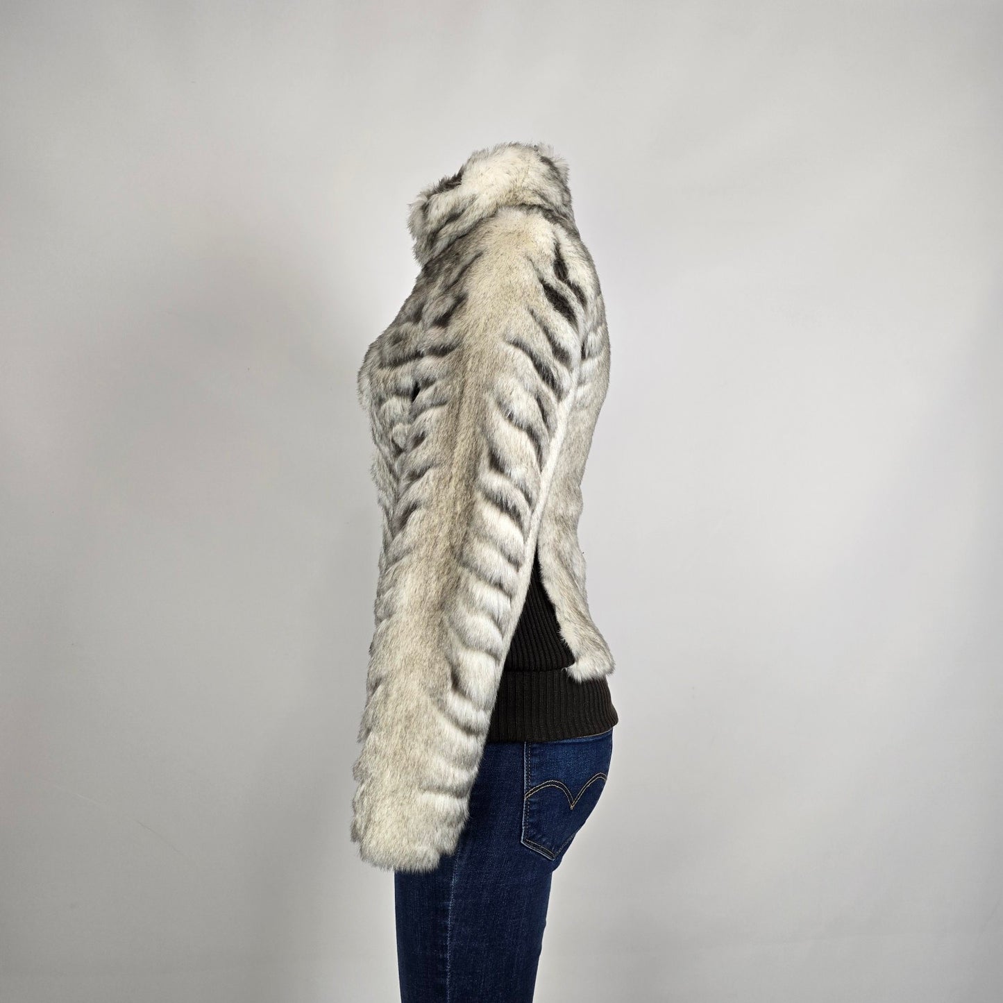 Guess Zebra Faux Fur Jacket Size XS Fitted Moto Style Zip Up Statement Piece