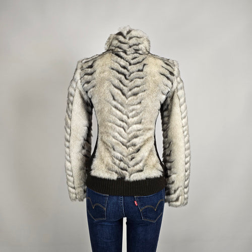 Guess Zebra Faux Fur Jacket Size XS Fitted Moto Style Zip Up Statement Piece