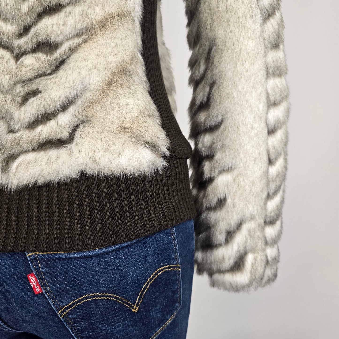 Guess Zebra Faux Fur Jacket Size XS Fitted Moto Style Zip Up Statement Piece