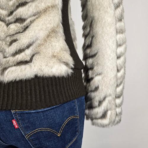 Guess Zebra Faux Fur Jacket Size XS Fitted Moto Style Zip Up Statement Piece