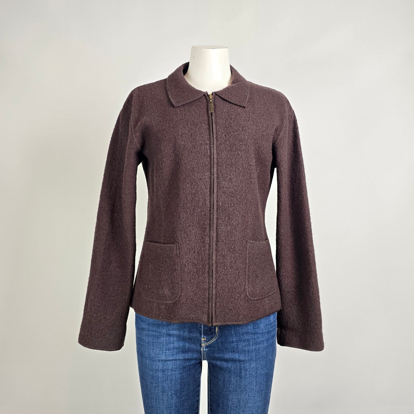 Rino Rossi Brown Wool Blend Jacket Size S Zip Front Minimal Classic Coat