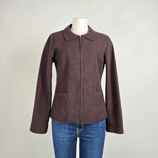 Rino Rossi Brown Wool Blend Jacket Size S Zip Front Minimal Classic Coat