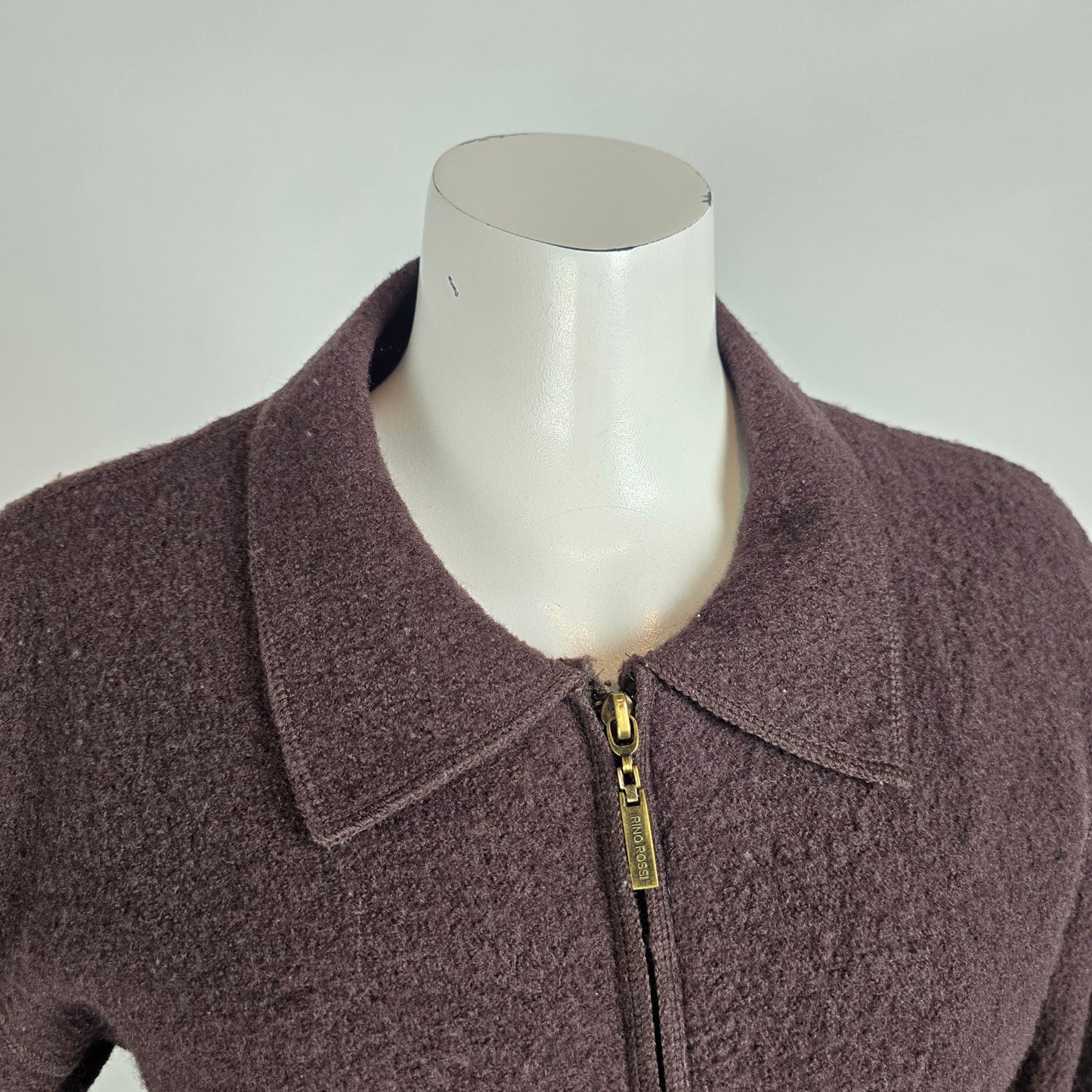 Rino Rossi Brown Wool Blend Jacket Size S Zip Front Minimal Classic Coat