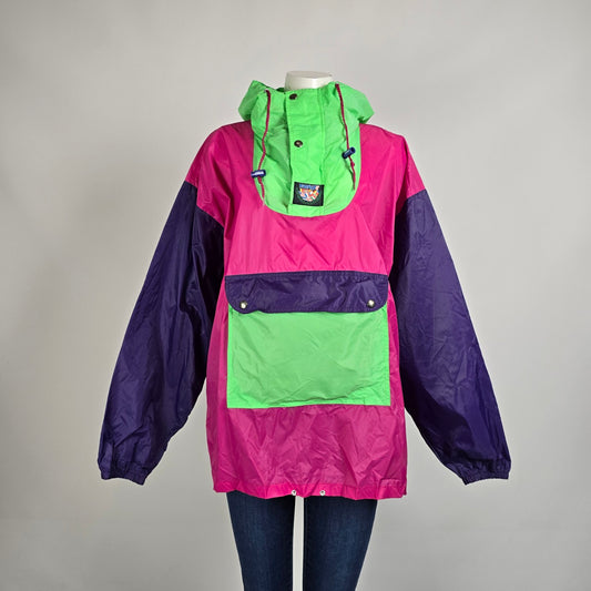 Vintage K-Way Colorblock Anorak Windbreaker Jacket Size L Pink Green Purple Made in Canada