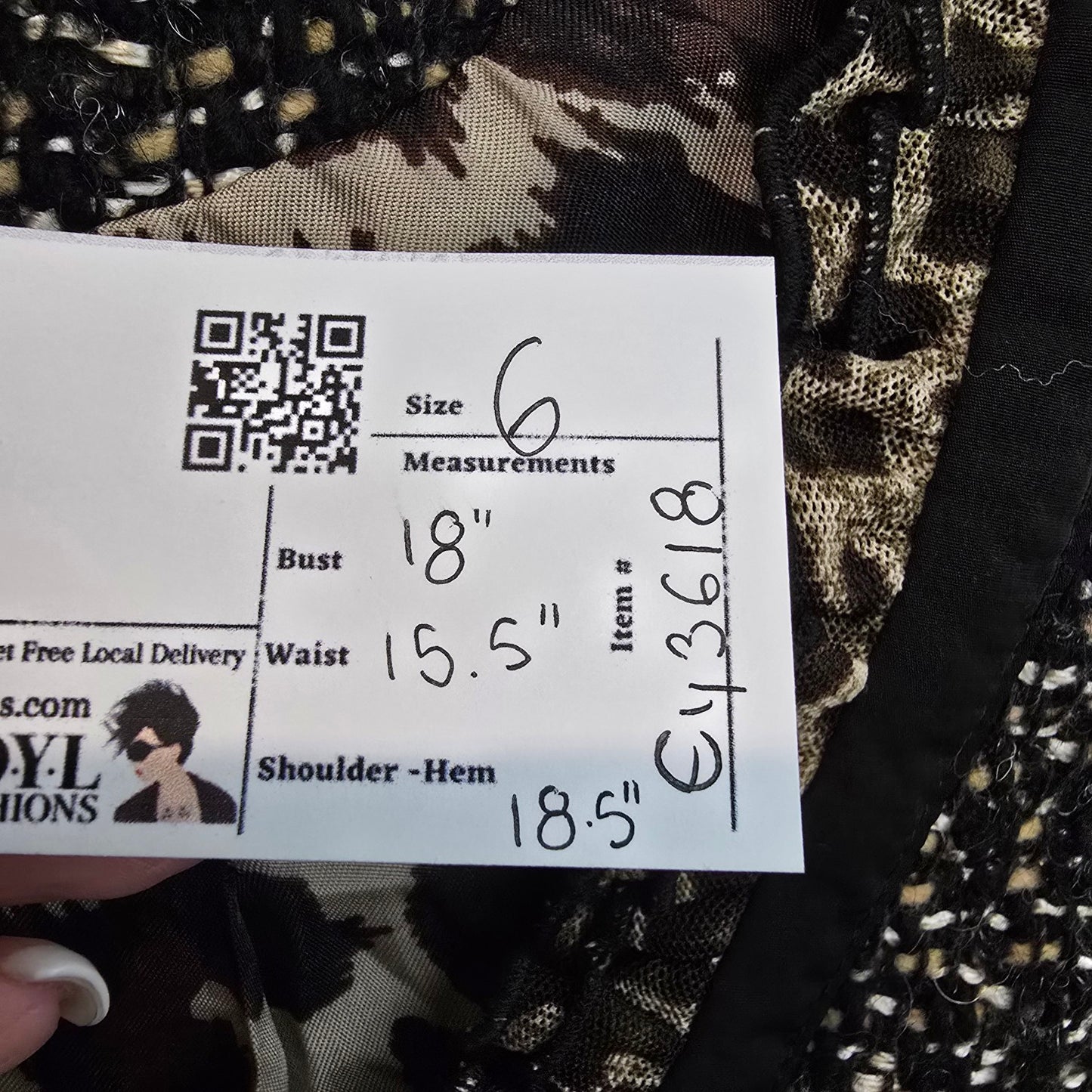 Tweed Jacket Blazer Size S Black Gold Textured Ruffle Trim Animal Print Detail