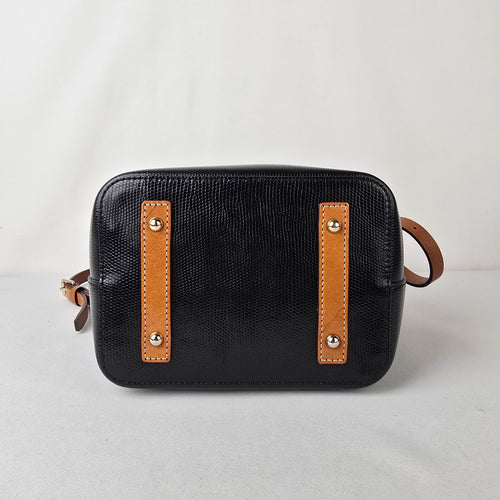 Dooney & Bourke Bucket Bag Black Smooth Leather Drawstring Purse Crossbody