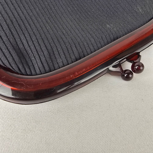 Vintage 1950s Tortoiseshell Lucite Frame Clutch Black Ribbed Evening Bag Kisslock
