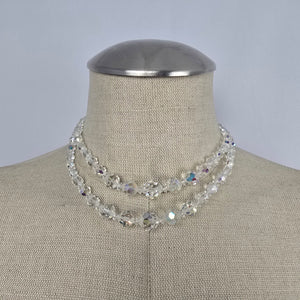 Vintage Crystal Beaded Necklace Aurora Borealis Multi Strand Sparkle Statement