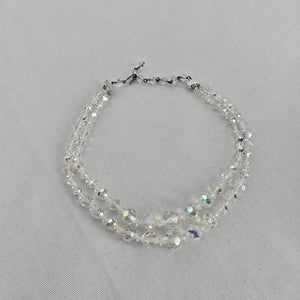 Vintage Crystal Beaded Necklace Aurora Borealis Multi Strand Sparkle Statement