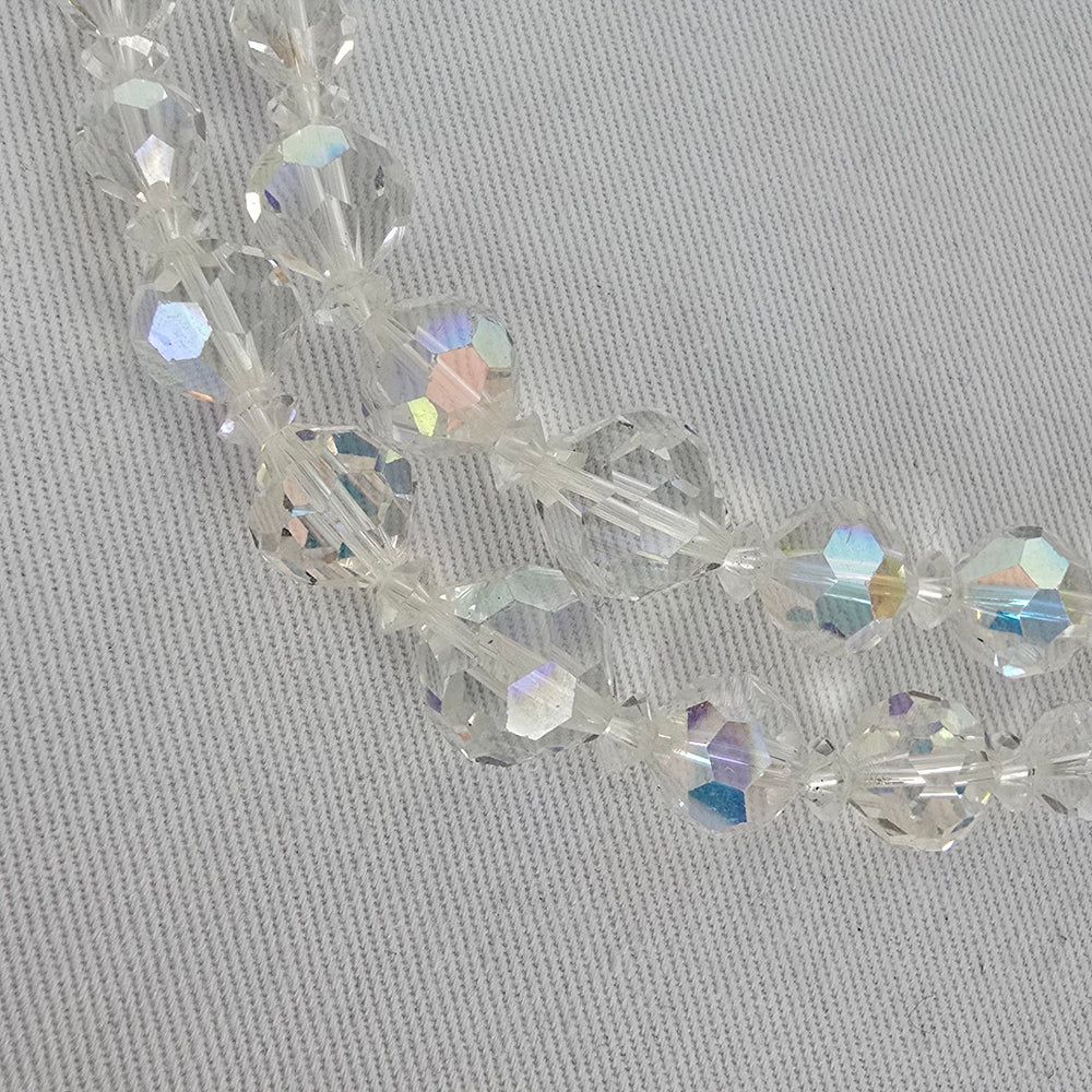 Vintage Crystal Beaded Necklace Aurora Borealis Multi Strand Sparkle Statement