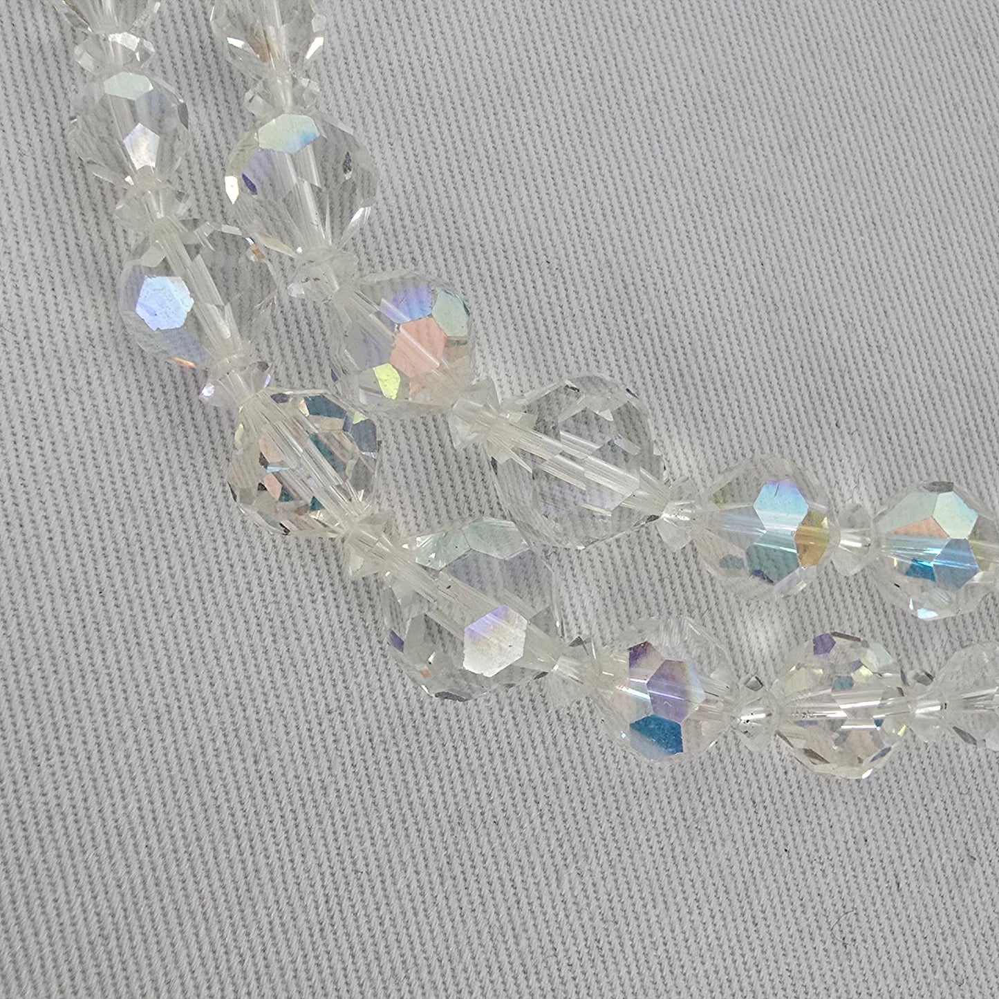 Vintage Crystal Beaded Necklace Aurora Borealis Multi Strand Sparkle Statement