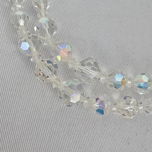 Vintage Crystal Beaded Necklace Aurora Borealis Multi Strand Sparkle Statement
