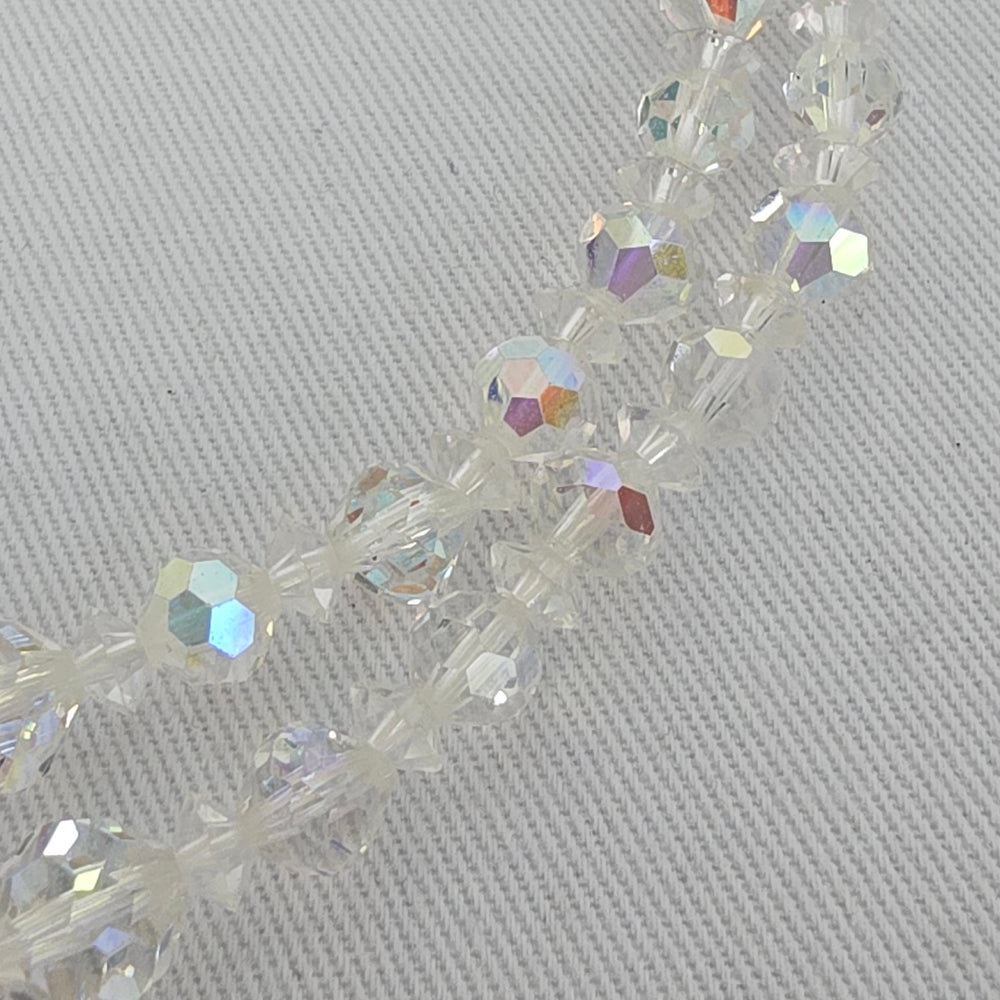 Vintage Crystal Beaded Necklace Aurora Borealis Multi Strand Sparkle Statement