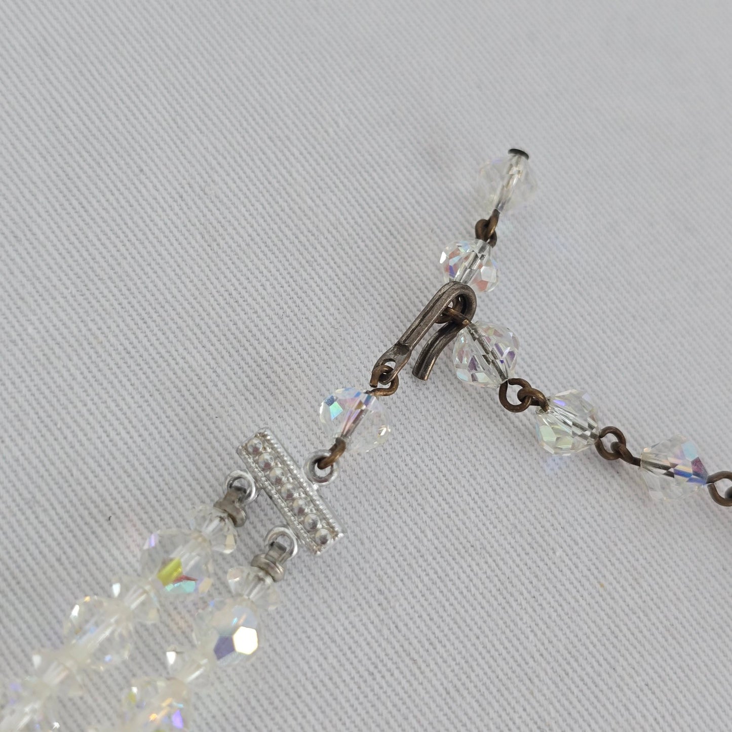 Vintage Crystal Beaded Necklace Aurora Borealis Multi Strand Sparkle Statement