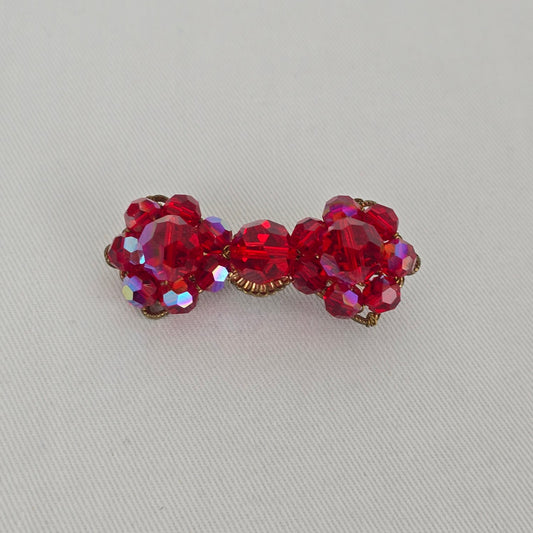 Vintage Style Red Crystal Bow Brooch Gold Tone Faceted Glass Rhinestone Pin