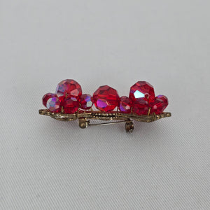 Vintage Style Red Crystal Bow Brooch Gold Tone Faceted Glass Rhinestone Pin