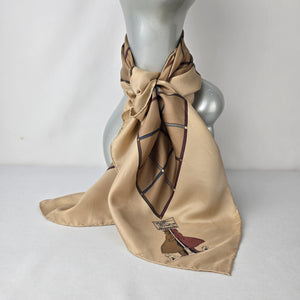 Vintage Burberrys Silk Scarf Made in Italy Equestrian Print Beige Square