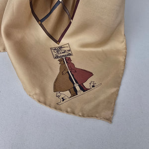 Vintage Burberrys Silk Scarf Made in Italy Equestrian Print Beige Square