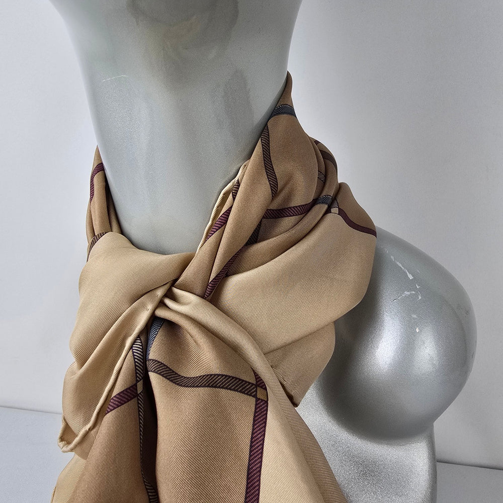 Vintage Burberrys Silk Scarf Made in Italy Equestrian Print Beige Square