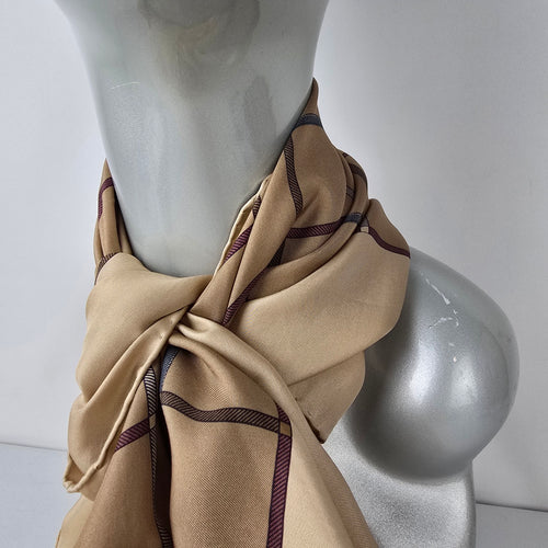 Vintage Burberrys Silk Scarf Made in Italy Equestrian Print Beige Square