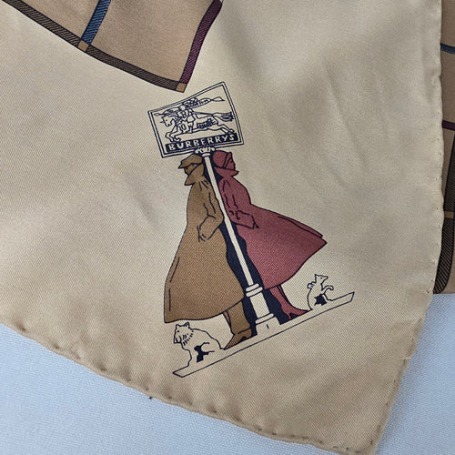 Vintage Burberrys Silk Scarf Made in Italy Equestrian Print Beige Square