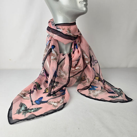 Pink Butterfly Skull Sheer Scarf Goth Edgy Festival Lightweight Wrap
