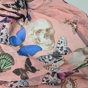 Pink Butterfly Skull Sheer Scarf Goth Edgy Festival Lightweight Wrap