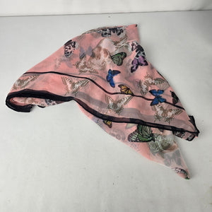 Pink Butterfly Skull Sheer Scarf Goth Edgy Festival Lightweight Wrap