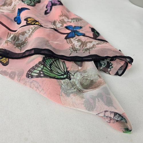 Pink Butterfly Skull Sheer Scarf Goth Edgy Festival Lightweight Wrap