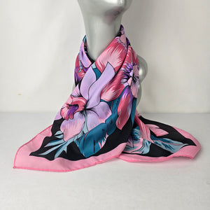 Bright Pink Tropical Floral Satin Scarf Bold Statement Summer Wrap