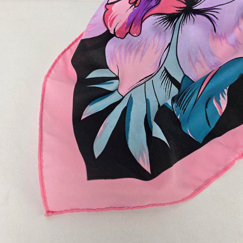 Bright Pink Tropical Floral Satin Scarf Bold Statement Summer Wrap