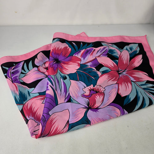 Bright Pink Tropical Floral Satin Scarf Bold Statement Summer Wrap