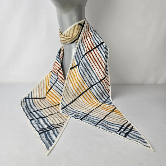 Usna Twilly Scarf Neutral Abstract Skinny Scarf Bag Handle Wrap Hair Scarf