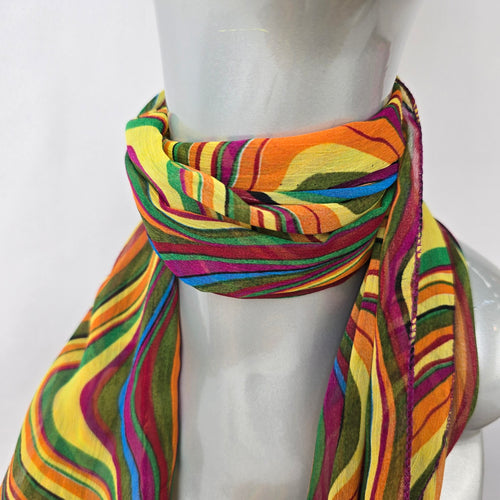 70s Psychedelic Swirl Scarf Retro Boho Festival Colorful Lightweight Wrap