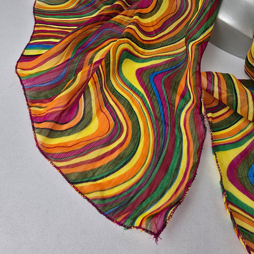 70s Psychedelic Swirl Scarf Retro Boho Festival Colorful Lightweight Wrap