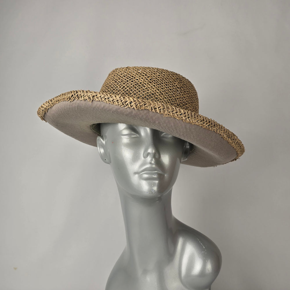 Straw Boater Hat Wide Brim Summer Vacation Neutral Band Seagrass Sun Hat