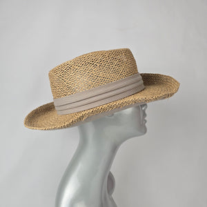 Straw Boater Hat Wide Brim Summer Vacation Neutral Band Seagrass Sun Hat