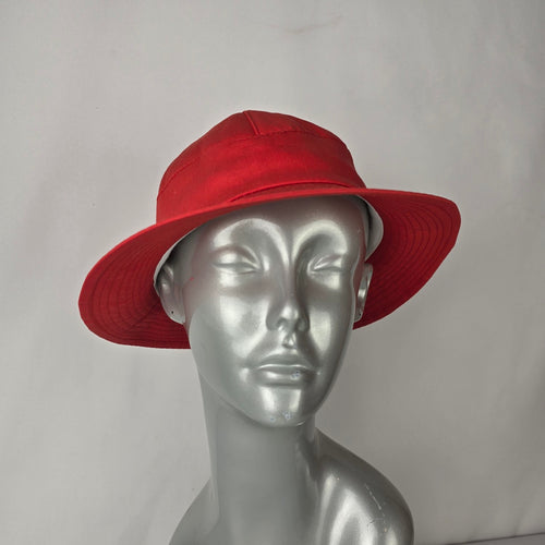 Vintage Red Cotton Hat Wide Brim Safari Style Statement Summer Hat