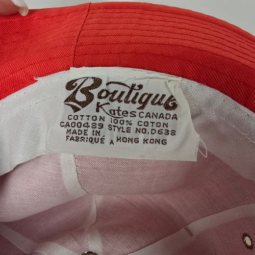 Vintage Red Cotton Hat Wide Brim Safari Style Statement Summer Hat