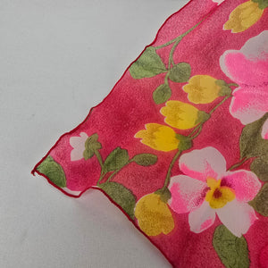 Vintage Floral Lightweight Scarf Pink Red Spring Summer Sheer Wrap