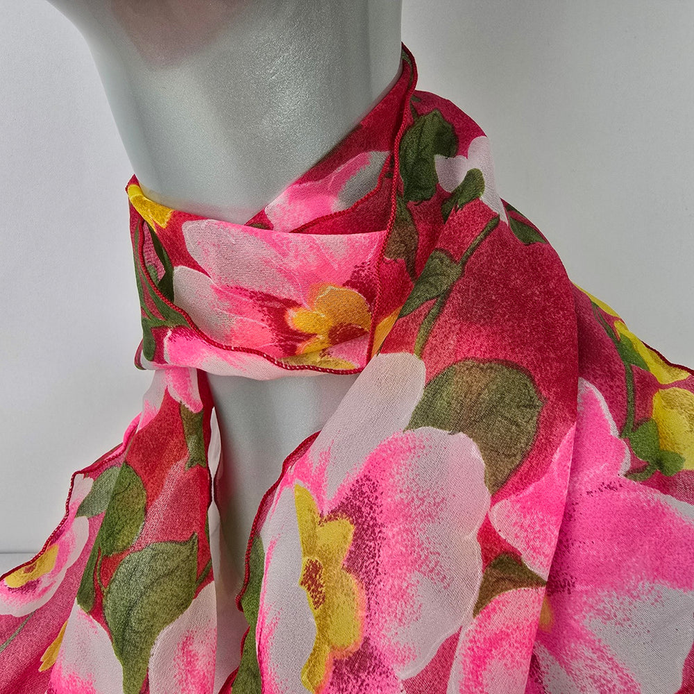 Vintage Floral Lightweight Scarf Pink Red Spring Summer Sheer Wrap